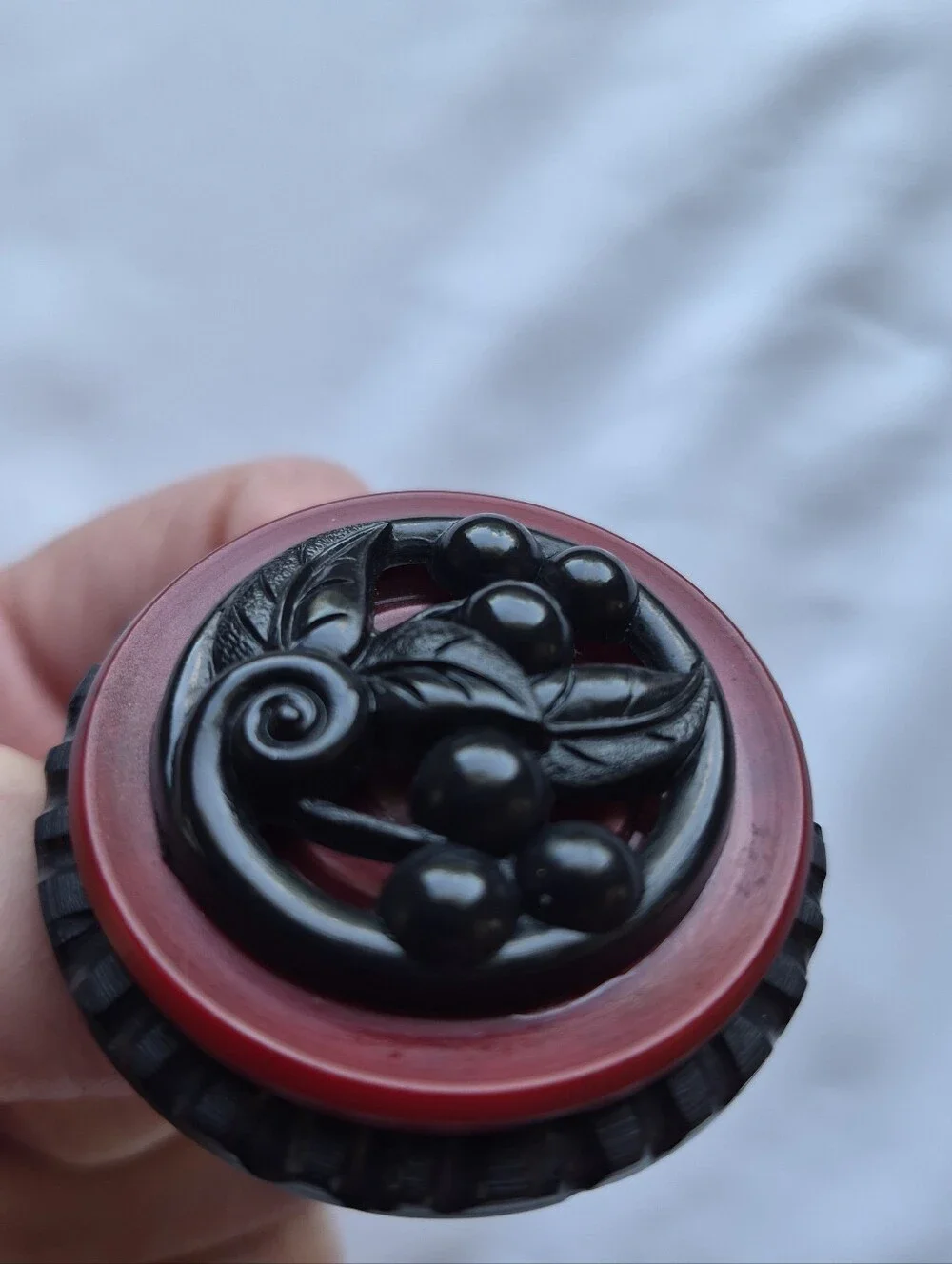 Vintage Russian Handcrafted 3D Cherry Brooch Black Red Layered Rare Signed